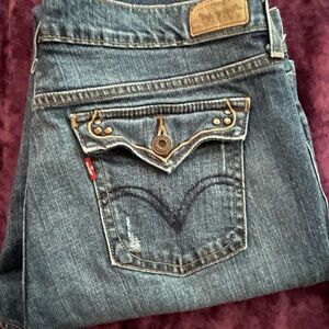 Levi's Blue Boot Cut Jeans with Distressed Design